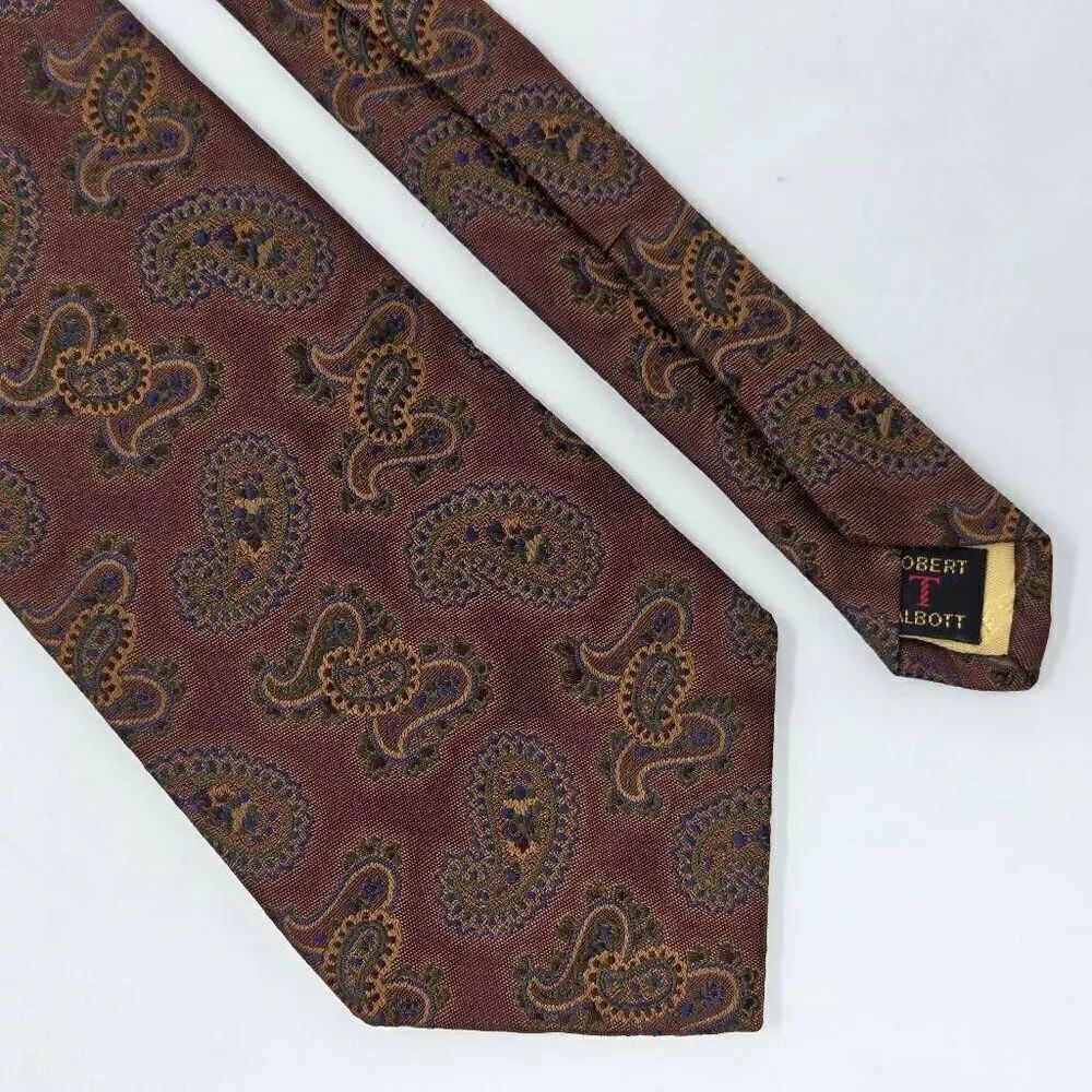 ROBERT TALBOTT BEST OF CLASS SILK TIE BROWN COPPER PAISLEY SATIN 4" X 58"
